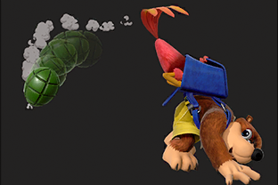 Banjo and Kazooie performing the move Rear Egg.