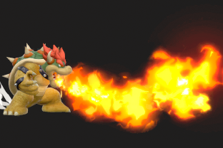 Bowser performing the move Fire Breath.