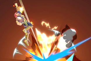 Captain Falcon performing the move Falcon Dive.