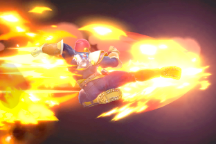 Captain Falcon performing the move Falcon Kick.