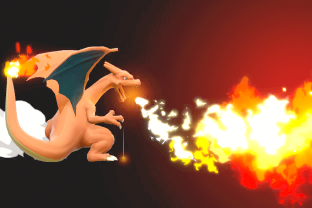 Charizard performing the move Flamethrower.