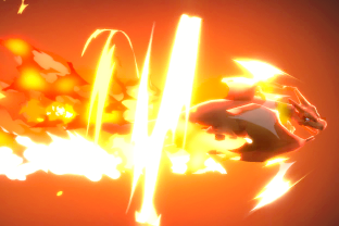 Charizard performing the move Flare Blitz.