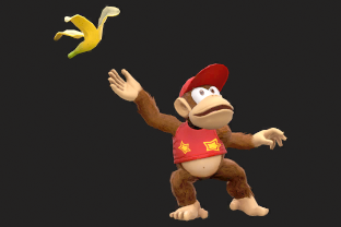 Diddy Kong performing the move Banana Peel.