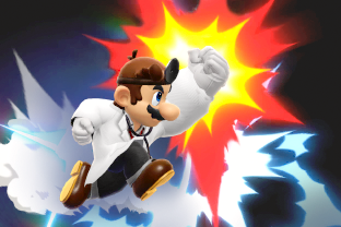 Dr. Mario performing the move Super Jump Punch.