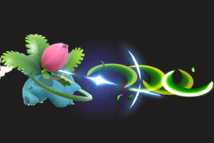 Ivysaur performing the move Razor Leaf.