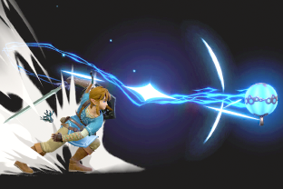 Link performing the move Remote Bomb.