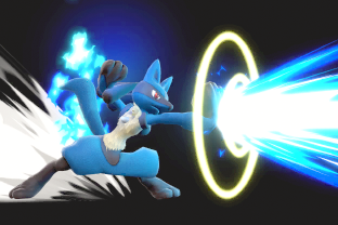 Lucario performing the move Force Palm.