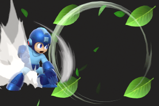 Mega Man performing the move Leaf Shield.