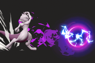 Mewtwo performing the move Shadow Ball.