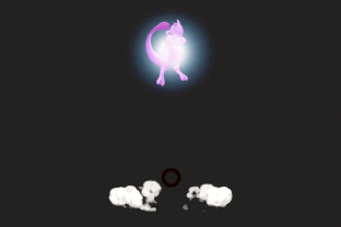 Mewtwo performing the move Teleport.