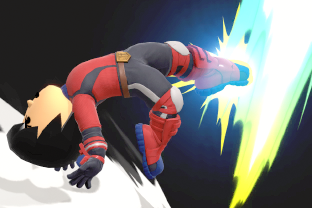 Mii Brawler performing the move Soaring Axe Kick.