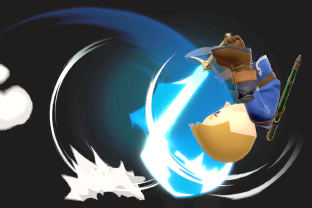 Mii Swordfighter performing the move Airborne Assault.