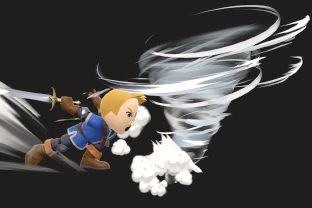 Mii Swordfighter performing the move Gale Strike.