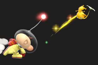 Olimar performing the move Pikmin Throw.