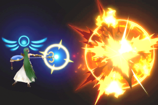 Palutena performing the move Explosive Flame.
