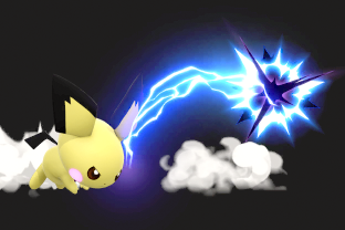 Pichu performing the move Thunder Jolt.