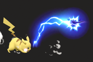 Pikachu performing the move Thunder Jolt.