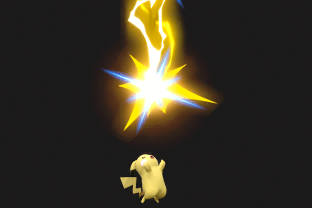 Pikachu performing the move Thunder.