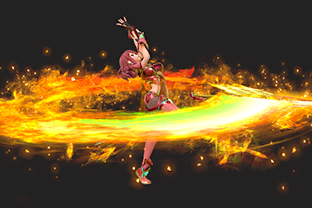 Pyra performing the move Flame Nova in Super Smash Bros. Ultimate.