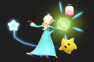 Rosalina and Luma performing the move Gravitational Pull.