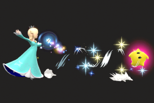 Rosalina and Luma performing the move Luma Shot.