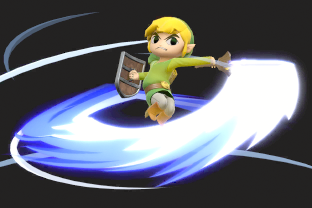 Toon Link performing the move Spin Attack.