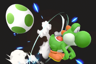 Yoshi performing the move Egg Lay.