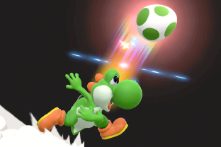 Yoshi performing the move Egg Throw.