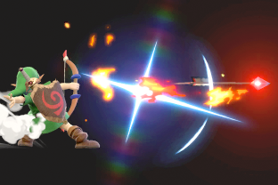 Young Link performing the move Fire Arrow.