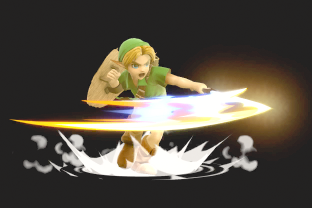 Young Link performing the move Spin Attack.