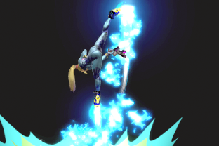 Zero Suit Samus performing the move Boost Kick.