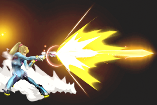 Zero Suit Samus performing the move Paralyzer.